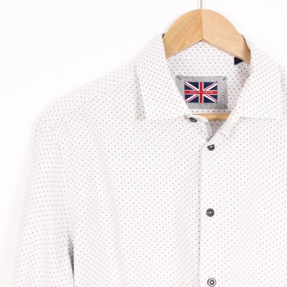 *Soul of London White Button Up Shirt WIth Circles - Picture 2 of 5